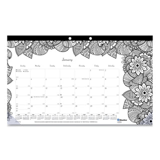 Blueline® Monthly Desk Pad Calendar, Monthly Coloring Artwork, 17.75 x 10.88, Black Binding, Clear Corners, 12-Month (Jan to Dec): 2026 (REDC2917001)
