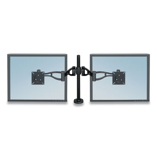 Fellowes® Professional Series Depth Adjustable Dual Monitor Arm, 360 deg Rotation, 37 deg Tilt, 360 deg Pan, Black, Supports 24 lb (FEL8041701)