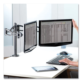 Fellowes® Professional Series Depth Adjustable Dual Monitor Arm, 360 deg Rotation, 37 deg Tilt, 360 deg Pan, Black, Supports 24 lb (FEL8041701)