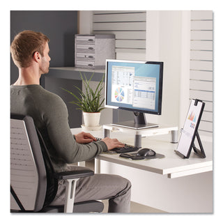 Fellowes® Standard Monitor Riser, For 21" Monitors, 13.38" x 13.63" x 2" to 4", Platinum/Graphite, Supports 60 lbs (FEL91712)