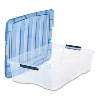 IRIS Stack and Pull Latching Flat Lid Storage Box, 6.73 gal, 16.5" x 22" x 6.5", Clear/Translucent Blue (IRS100364)