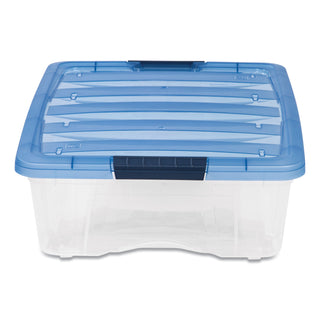 IRIS Stack and Pull Latching Flat Lid Storage Box, 6.73 gal, 16.5" x 22" x 6.5", Clear/Translucent Blue (IRS100364)