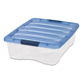 IRIS Stack and Pull Latching Flat Lid Storage Box, 6.73 gal, 16.5" x 22" x 6.5", Clear/Translucent Blue (IRS100364)