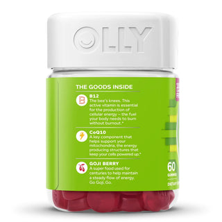 OLLY® Daily Energy Dietary Supplement Vitamin B12 / CoQ10 / Goji Berry 300 mcg - 30 mg - 100 mg Strength Gummy 60 per Bottle Tropical Passion Flavor (1249516_BT)