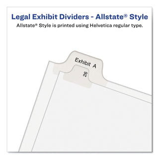 Avery® Preprinted Legal Exhibit Side Tab Index Dividers, Allstate Style, 10-Tab, 4, 11 x 8.5, White, 25/Pack (AVE82202)