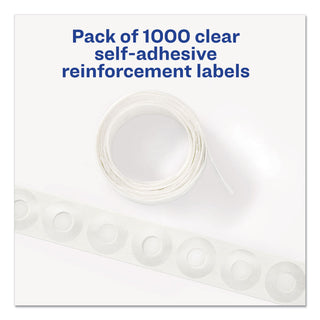 Avery® Dispenser Pack Hole Reinforcements, 1/4" Dia, Clear, 1000/Pack (AVE05722)