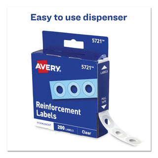 Avery® Dispenser Pack Hole Reinforcements, 1/4" Dia, Clear, 200/Pack (AVE05721)