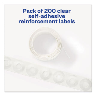 Avery® Dispenser Pack Hole Reinforcements, 1/4" Dia, Clear, 200/Pack (AVE05721)