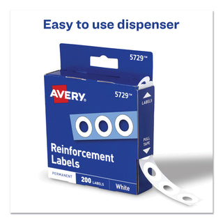 Avery® Dispenser Pack Hole Reinforcements, 1/4" Dia, White, 200/Pack (AVE05729)