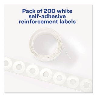Avery® Dispenser Pack Hole Reinforcements, 1/4" Dia, White, 200/Pack (AVE05729)
