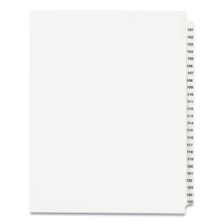 Avery® Preprinted Legal Exhibit Side Tab Index Dividers, Avery Style, 25-Tab, 101 to 125, 11 x 8.5, White, 1 Set (AVE01334)