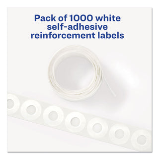 Avery® Dispenser Pack Hole Reinforcements, 1/4" Dia, White, 1000/Pack (AVE05720)