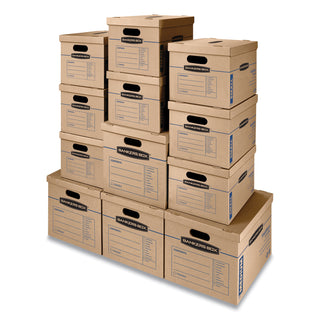 Bankers Box® SmoothMove Classic Moving/Storage Box Kit, Half Slotted Container (HSC), Assorted Sizes: (8) Small, (4) Med, Brown/Blue,12/CT (FEL7716401)