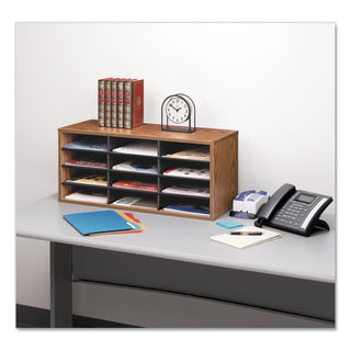 Fellowes® Particle Board Desktop Sorter, 12 Compartments, 29 x 11.88 x 12.94, Medium Oak (FEL25400)