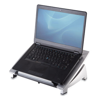 Fellowes® Office Suites Laptop Riser, 15.13" x 11.38" x 4.5" to 6.5", Black/Silver, Supports 10 lbs (FEL8032001)
