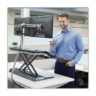 Fellowes® Lotus DX Sit-Stand Workstation, 32.75" x 24.25" x 5.5" to 22.5", Black (FEL8080301)