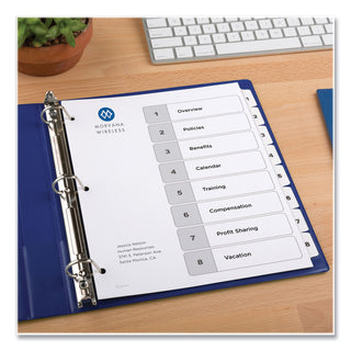 Avery® Customizable Table of Contents Ready Index Black and White Dividers, 8-Tab, 1 to 8, 11 x 8.5, 6 Sets (AVE24401355)