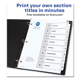 Avery® Customizable Table of Contents Ready Index Black and White Dividers, 8-Tab, 1 to 8, 11 x 8.5, 6 Sets (AVE24401355)