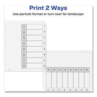 Avery® Customizable Table of Contents Ready Index Black and White Dividers, 8-Tab, 1 to 8, 11 x 8.5, 6 Sets (AVE24401355)