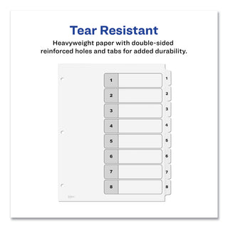 Avery® Customizable Table of Contents Ready Index Black and White Dividers, 8-Tab, 1 to 8, 11 x 8.5, 6 Sets (AVE24401355)