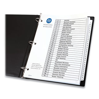 Customizable Table of Contents Ready Index Black and White Dividers, 31-Tab, 1 to 31, 11 x 8.5, White, 6 Sets