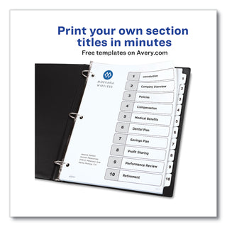 Avery® Customizable Table of Contents Ready Index Black and White Dividers, 10-Tab, 1 to 10, 11 x 8.5, 6 Sets (AVE11823)