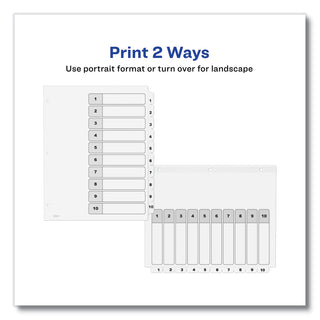 Avery® Customizable Table of Contents Ready Index Black and White Dividers, 10-Tab, 1 to 10, 11 x 8.5, 6 Sets (AVE11823)