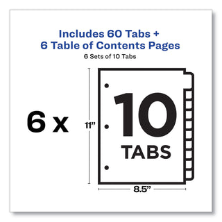 Avery® Customizable Table of Contents Ready Index Black and White Dividers, 10-Tab, 1 to 10, 11 x 8.5, 6 Sets (AVE11823)