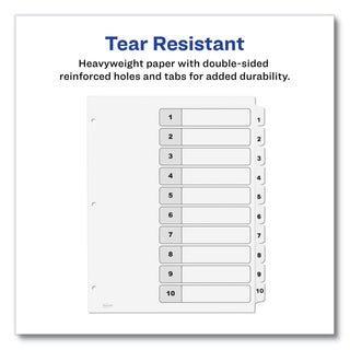 Avery® Customizable Table of Contents Ready Index Black and White Dividers, 10-Tab, 1 to 10, 11 x 8.5, 6 Sets (AVE11823)
