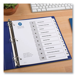 Avery® Customizable Table of Contents Ready Index Black and White Dividers, 10-Tab, 1 to 10, 11 x 8.5, 6 Sets (AVE11823)