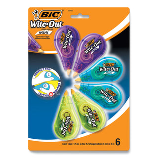 BIC® Wite-Out Brand Mini Correction Tape, Non-Refillable, 0.2" x 314".4, White Tape, 6/Pack (BICWOTMP61WHI)