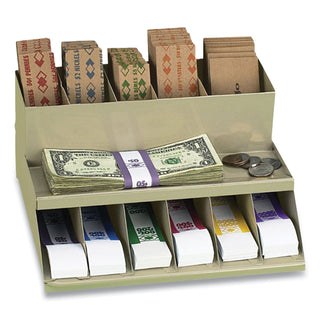 CONTROLTEK® Coin Wrapper and Bill Strap 2-Tier Rack, 11 Compartments, 9.38 x 8.13 4.63, Metal, Pebble Beige (CNK500013)