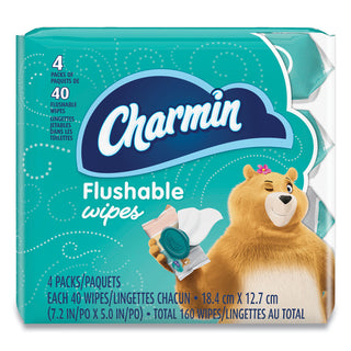 Charmin® Flushable Wipes, 5 x 7.2, Unscented, 40 Wipes/Tub, 4 Tubs/Pack (PGC79619)