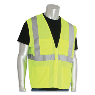 PIP ANSI Class 2 Four Pocket Zipper Safety Vest, Polyester Mesh, Hi-Viz Lime Yellow, 4X-Large (PIDMVGZ4PLY4X)