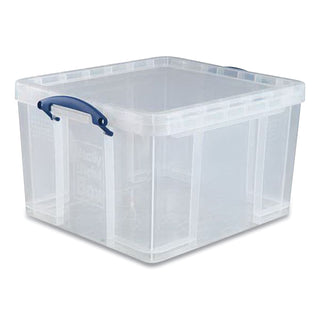 Really Useful Box® Snap-Lid Storage Bin, 11.09 gal, 17.31" x 20.5" x 12.25", Clear/Blue (RUA42LCL)
