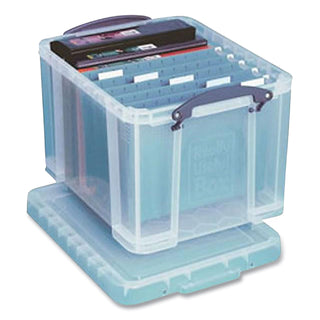 Really Useful Box® Snap-Lid Storage Bin, 8.45 gal, 14" x 18" x 12.25", Clear/Blue, 3/Pack (RUA32CPK3CB)