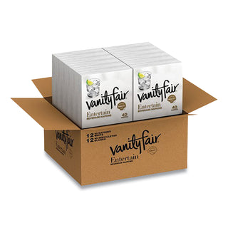 Vanity Fair® Entertain Beverage Napkins, 2-Ply, 9.8 x 9.8, White, 40/Pack, 12 Packs/Carton (VTF35134)