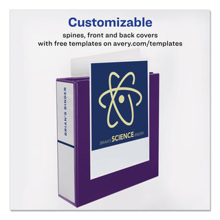 Avery® Durable View Binder with DuraHinge and Slant Rings, 3 Rings, 1" Capacity, 11 x 8.5, Purple (AVE17294)