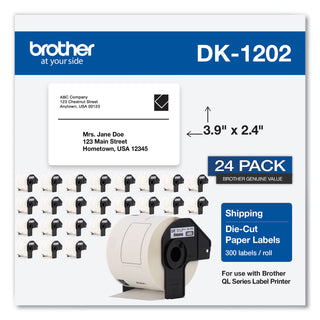 Brother Die-Cut Shipping Labels, 2.4 x 3.9, White, 300/Roll, 24 Rolls/Pack (BRTDK120224PK)
