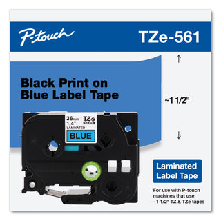 Brother TZe Standard Adhesive Laminated Labeling Tape, 1.4" x 26.2 ft, Black on Blue (BRTTZE561CS)
