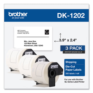 Brother Die-Cut Shipping Labels, 2.4 x 3.9, White, 300/Roll, 3 Rolls/Pack (BRTDK12023PK)