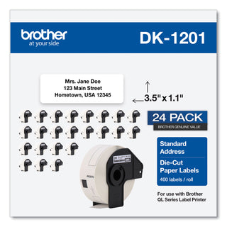 Brother Die-Cut Address Labels, 1.1 x 3.5, White, 400/Roll, 24 Rolls/Pack (BRTDK120124PK)