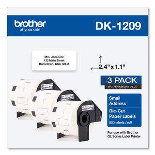 Brother Die-Cut Address Labels, 1.1 x 2.4, White, 800/Roll, 3 Rolls/Pack (BRTDK12093PK)