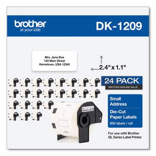 Brother Die-Cut Address Labels, 1.1 x 2.4, White, 800/Roll, 24 Rolls/Pack (BRTDK120924PK)