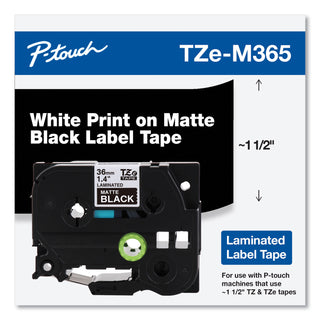 Brother TZe Standard Adhesive Laminated Labeling Tape, 1.4" x 26.2 ft, White on Matte Black (BRTTZEM365)