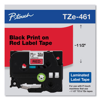 Brother TZe Standard Adhesive Laminated Labeling Tape, 1.4" x 26.2 ft, Black on Red (BRTTZE461CS)