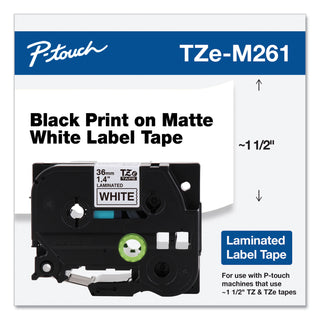 Brother TZe Standard Adhesive Laminated Labeling Tape, 1.4" x 26.2 ft, Black on Matte White (BRTTZEM261)