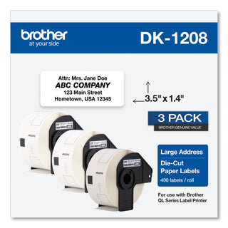 Brother Die-Cut Address Labels, 1.4 x 3.5, White, 400/Roll, 3 Rolls/Pack (BRTDK12083PK)