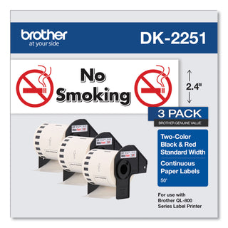 Brother Continuous Paper Label Tape, 2.44" x 100ft, White, 3 Rolls/Pack (BRTDK22513PK)