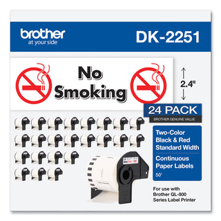 Brother Continuous Paper Label Tape, 2.44 x 100 ft, White, 24 Rolls/Pack (BRTDK225124PK)